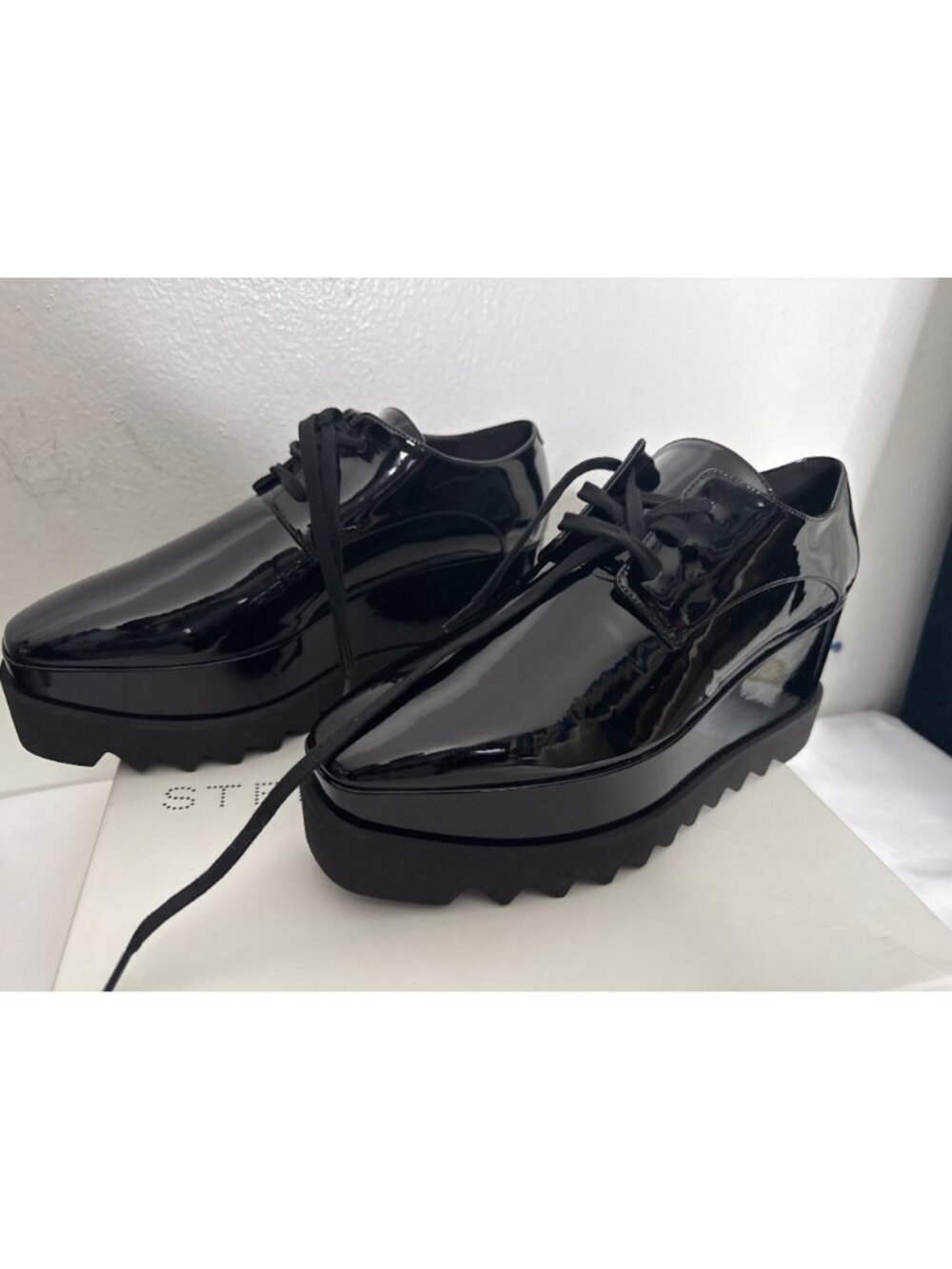 NWB Stella McCartney 80mm Elyse Shiny Patent Oxford Shoes Black Size 39.5 - Picture 5 of 16